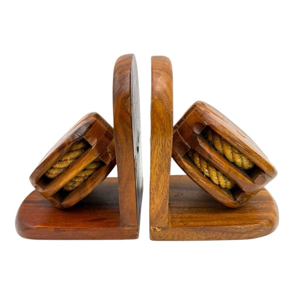 Nautical Shipping Wooden Pulley Book ends Vintage